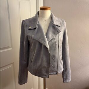 Faux Suede grey motorcycle jacket. NWT. Medium